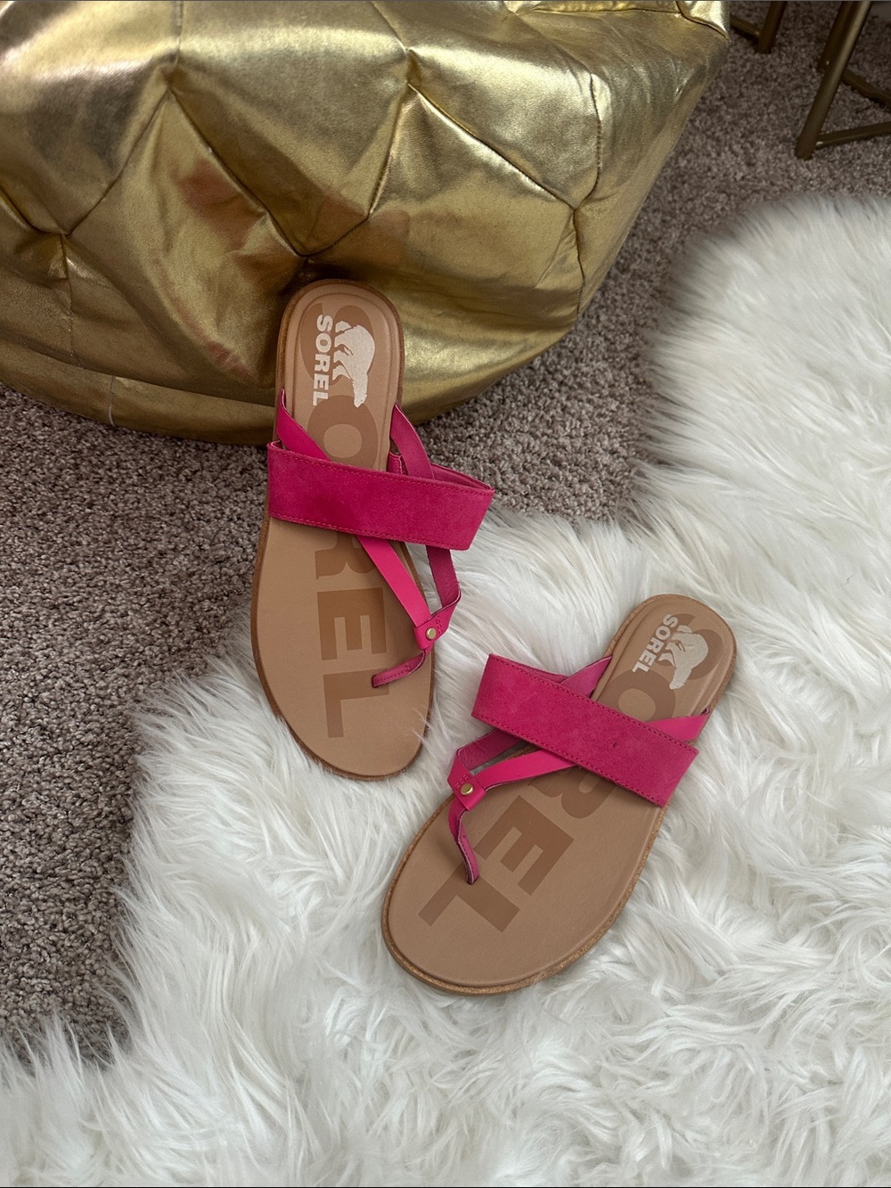 Sorel Hot Pink Suede Slide Sandals